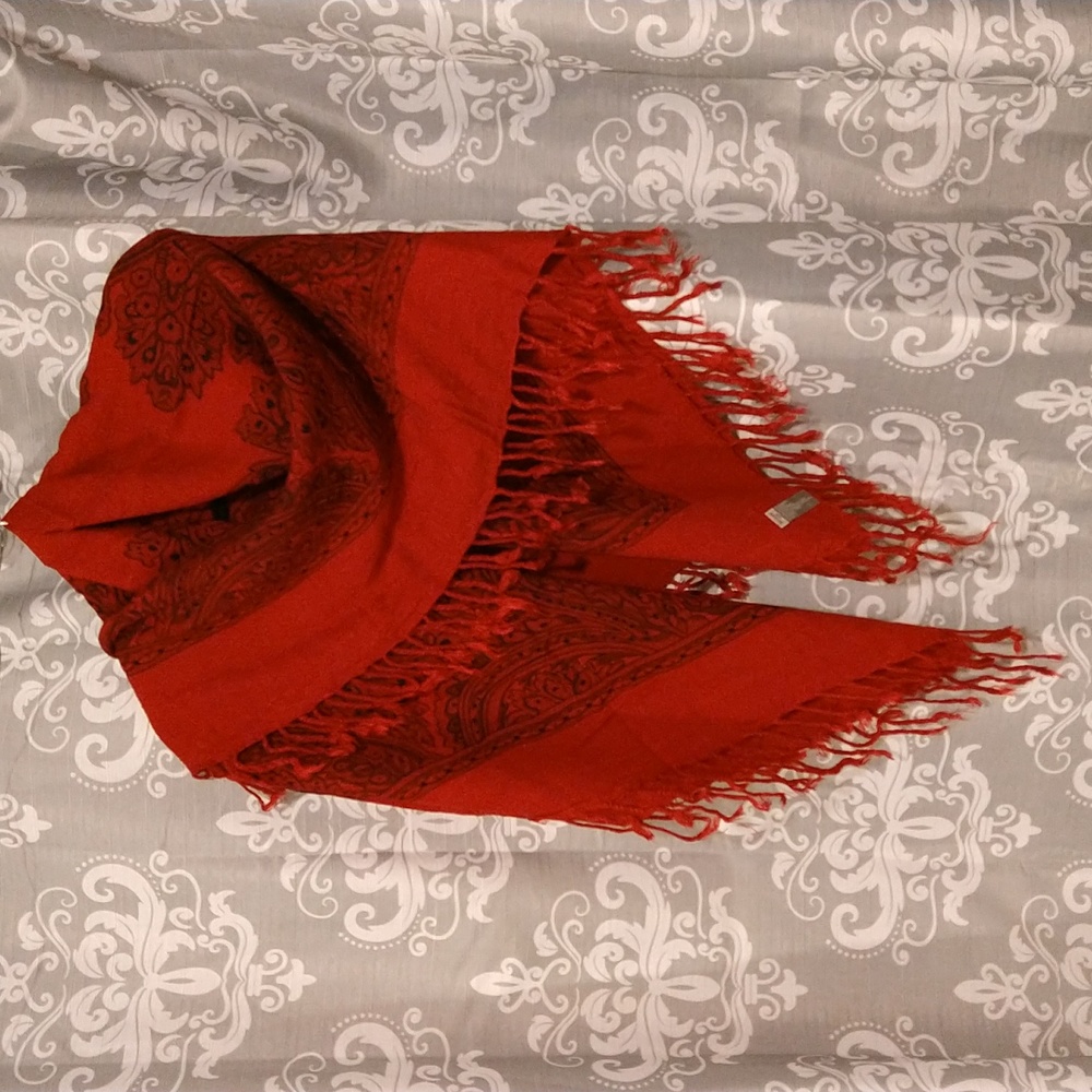 Beautiful Printed Deep Red Shawl Square Fringed Scarf